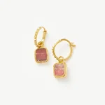 ALESSIA LOVE Mini Pyramid Natural Stone Charm Hoop Earrings