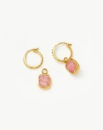 ALESSIA LOVE Mini Pyramid Natural Stone Charm Hoop Earrings - Image 2