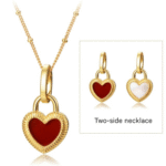ALESSIA LOVE Heart Reversible Pendant Necklace｜Red Onyx & Mother-of-Pearl
