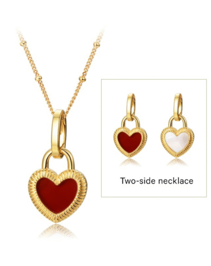 ALESSIA LOVE Heart Reversible Pendant Necklace|Red Onyx & Mother-of-Pearl