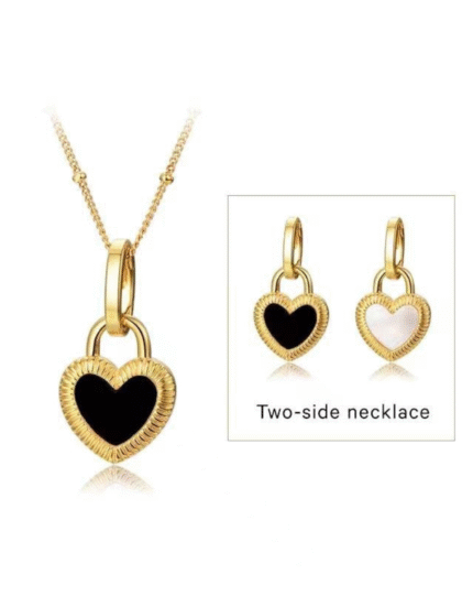 ALESSIA LOVE Heart Reversible Pendant Necklace|Black Onyx & Mother-of-Pearl