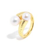 Double Pearl Ribbed Ring