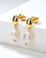ALESSIA LOVE Baroque Pearl Drop Stud Earrings - Image 2