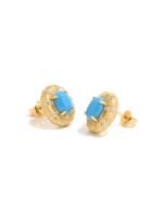 Brushed Turquoise Oval Stud Earrings - Image 3