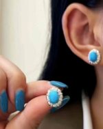 Brushed Turquoise Oval Stud Earrings - Image 6