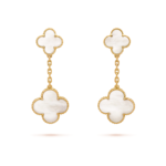 Gold Clover Drop Earrings with White Mother of Pearl