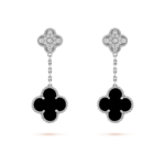 Gold Clover Earrings with Black Onyx