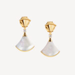 Gold Fan Drop Earrings with Green Agate or Mother of Pearl