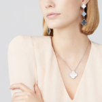 Gold Triple Clover Drop Earrings with Chalcedony and Mother of Pearl - Image 2