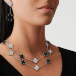 Gold Clover Earrings with Black Onyx - Image 2