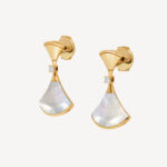 Gold Fan Drop Earrings with Green Agate or Mother of Pearl - Image 2