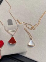Gold Mother of Pearl Fan Pendant Necklace - Image 7