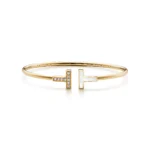 Gold-Plated T-Bar Open Bangle with Mother of Pearl & CZ