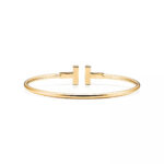 Gold-Plated T-Bar Open Bangle with Mother of Pearl & CZ - Image 3