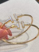 Gold-Plated T-Bar Open Bangle with Mother of Pearl - Image 4
